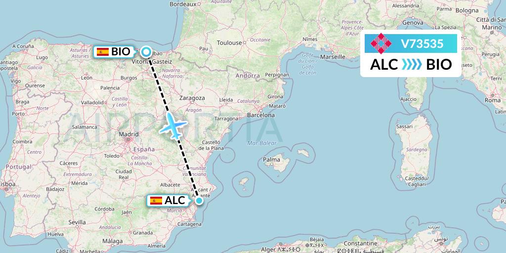 V73535 Volotea Flight Map: Alicante to Bilbao