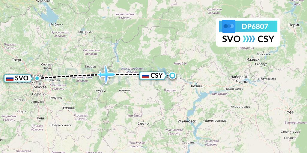 DP6807 Pobeda Flight Map: Moscow to Cheboksary