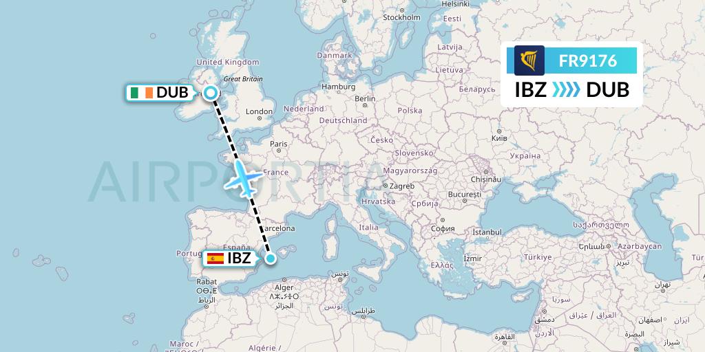 FR9176 Ryanair Flight Map: Ibiza to Dublin