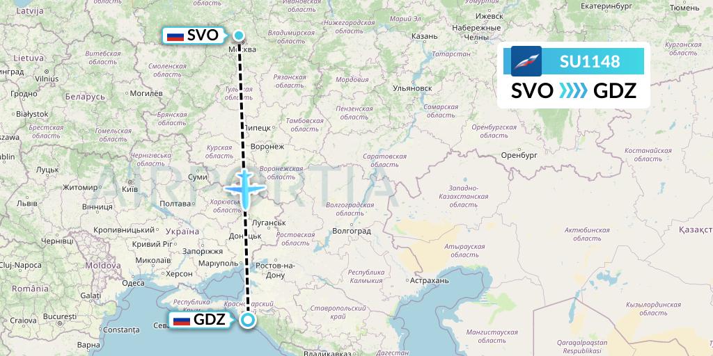 SU1148 Aeroflot Flight Map: Moscow to Gelendzhik