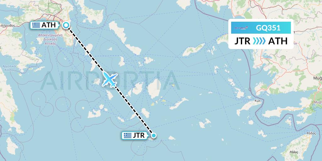 GQ351 Sky Express (Greece) Flight Map: Santorini to Athens