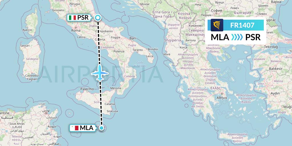 FR1407 Ryanair Flight Map: Malta to Pescara