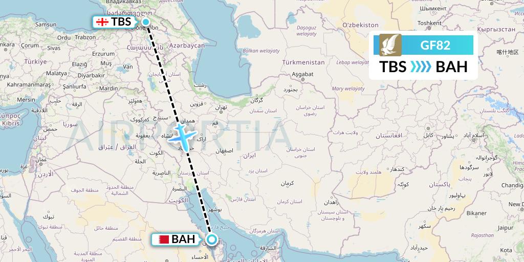 GF82 Gulf Air Flight Map: Tbilisi to Bahrain