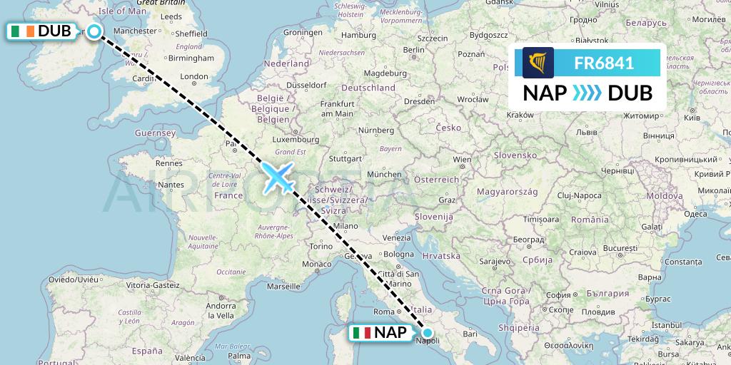 FR6841 Ryanair Flight Map: Naples to Dublin