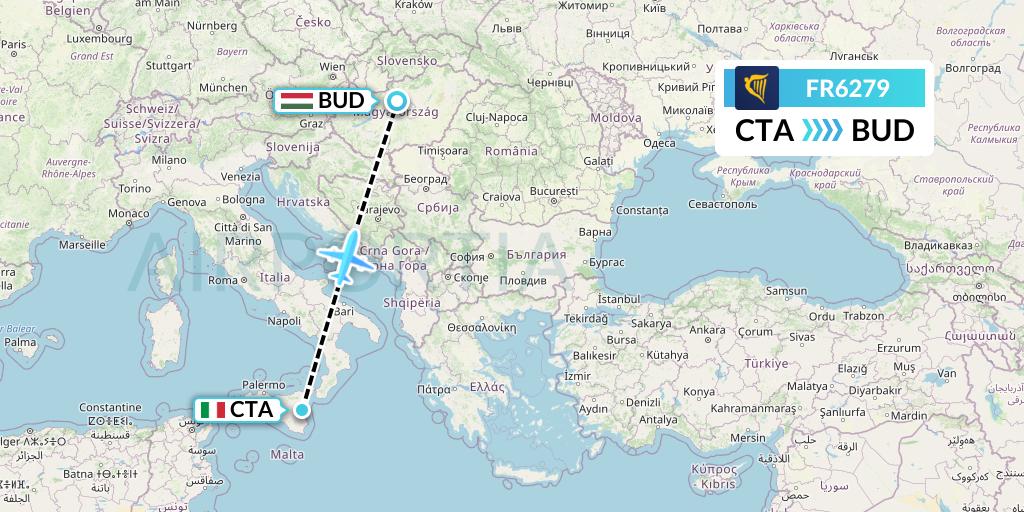 FR6279 Ryanair Flight Map: Catania to Budapest