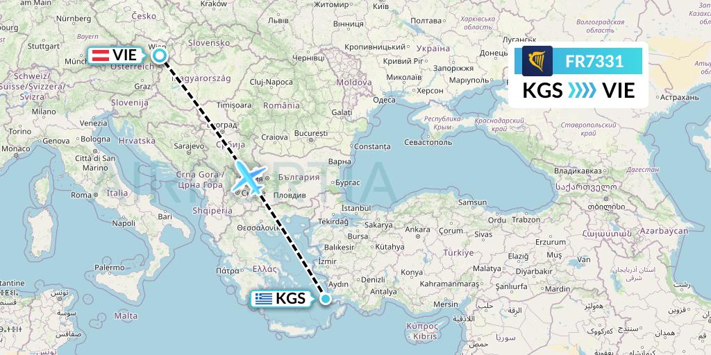 FR7331 Ryanair Flight Map: Kos to Vienna