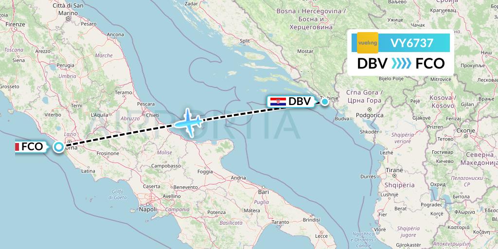 VY6737 Vueling Flight Map: Dubrovnik to Rome