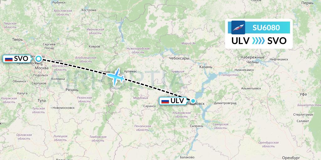 SU6080 Aeroflot Flight Map: Ulyanovsk to Moscow