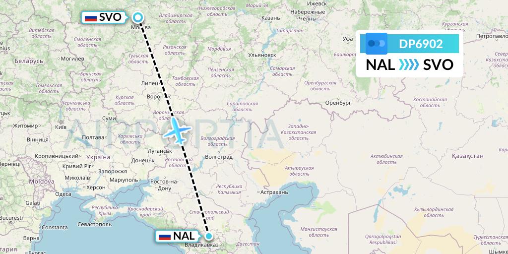 DP6902 Pobeda Flight Map: Nalchik to Moscow