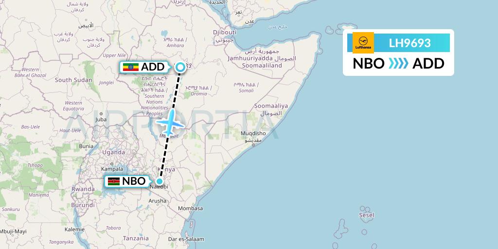 LH9693 Lufthansa Flight Map: Nairobi to Addis Ababa