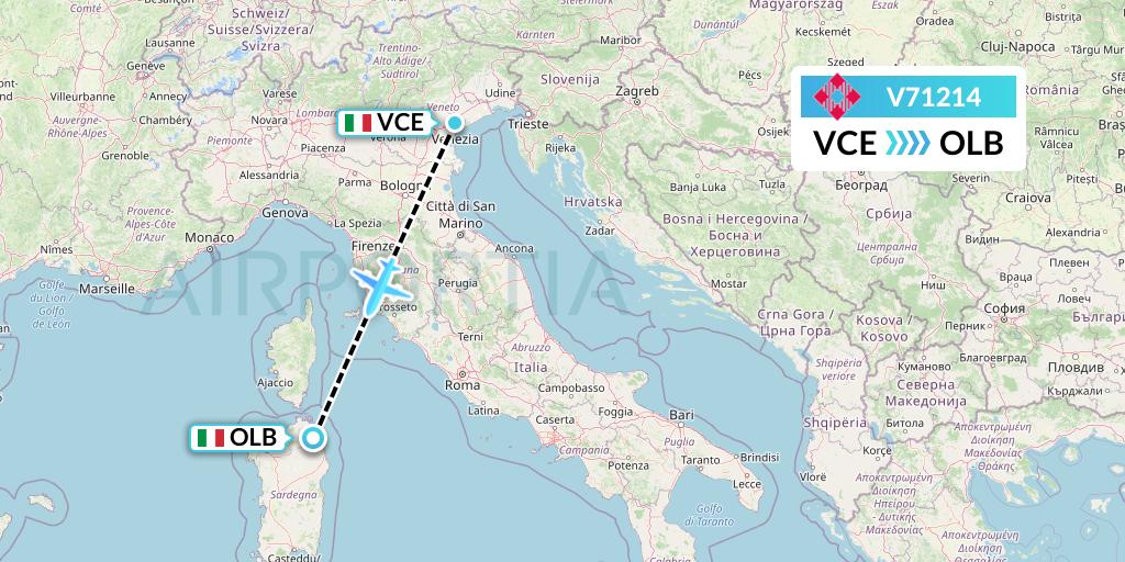 V71214 Volotea Flight Map: Venice to Olbia