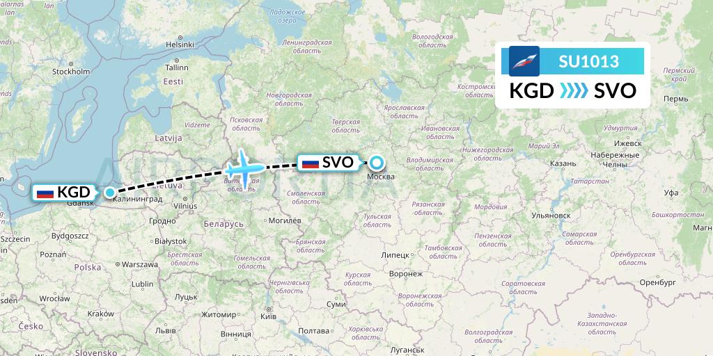 SU1013 Aeroflot Flight Map: Kaliningrad to Moscow