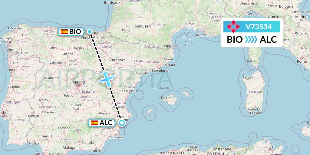 V73534 Volotea Flight Map: Bilbao to Alicante