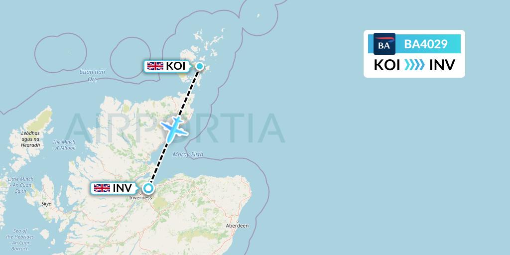 BA4029 British Airways Flight Map: Kirkwall to Inverness