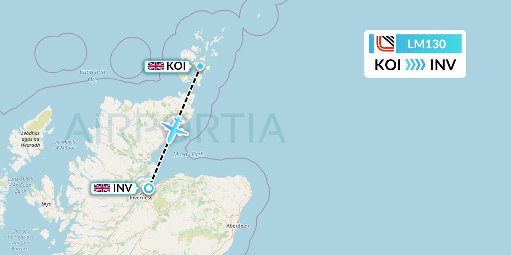 LM130 Loganair Flight Map: Kirkwall to Inverness
