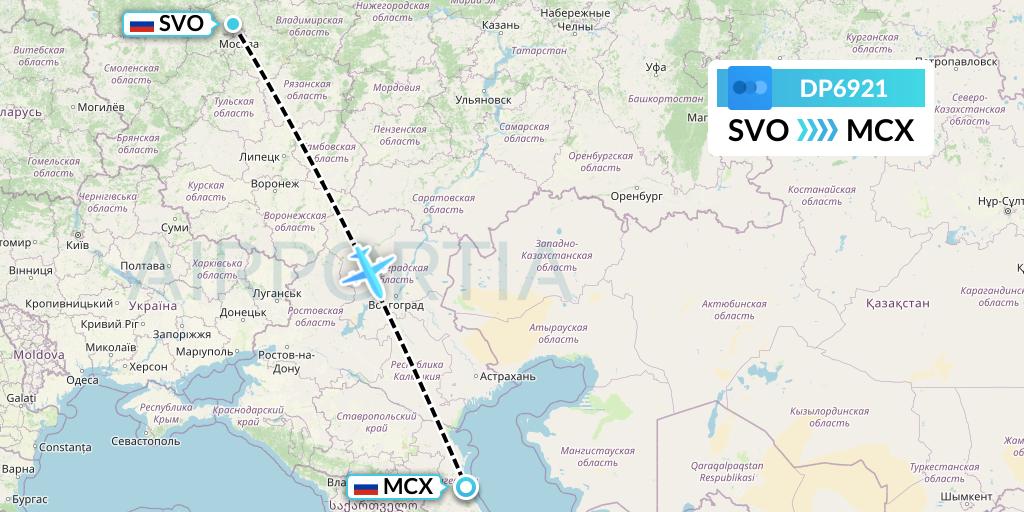 DP6921 Pobeda Flight Map: Moscow to Makhachkala