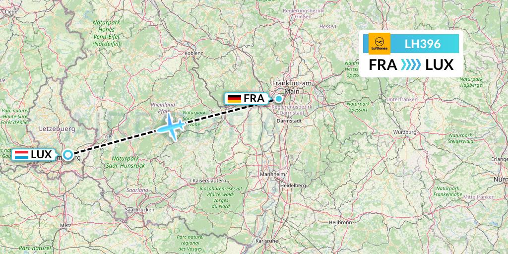LH396 Lufthansa Flight Map: Frankfurt to Luxembourg