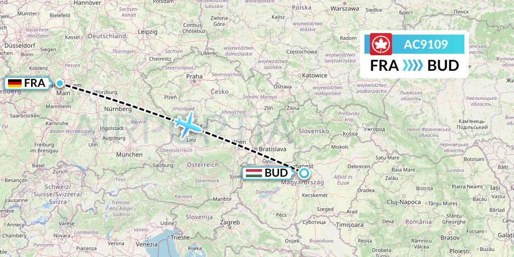 AC9109 Air Canada Flight Map: Frankfurt to Budapest