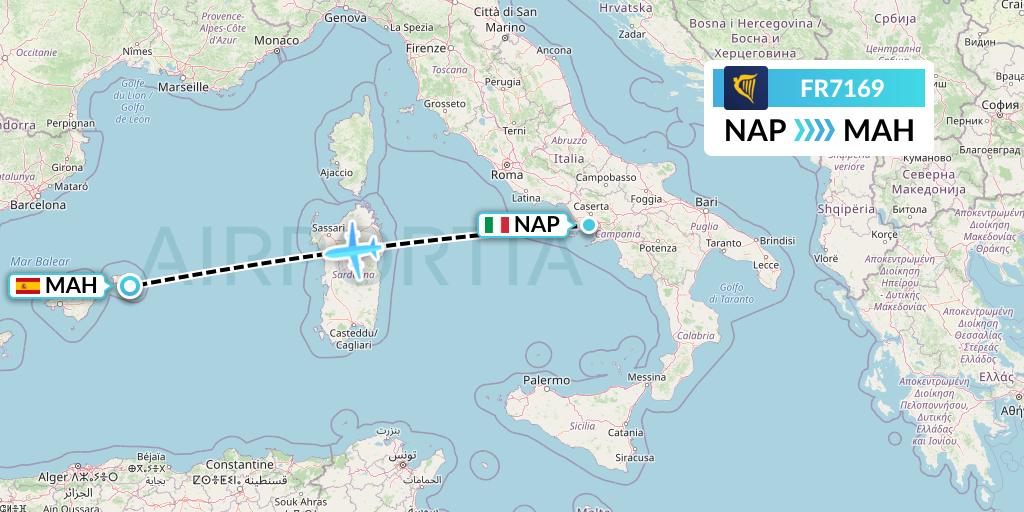 FR7169 Ryanair Flight Map: Naples to Mahon