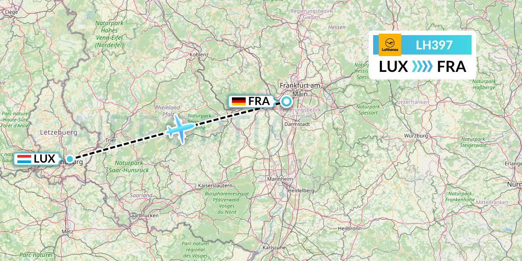 LH397 Lufthansa Flight Map: Luxembourg to Frankfurt