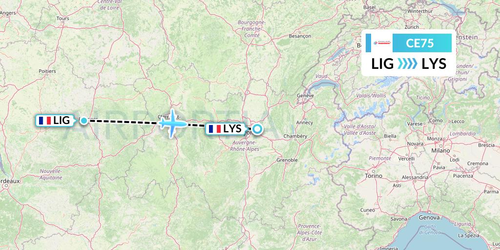 CE75 Chalair Aviation Flight Map: Limoges to Lyon