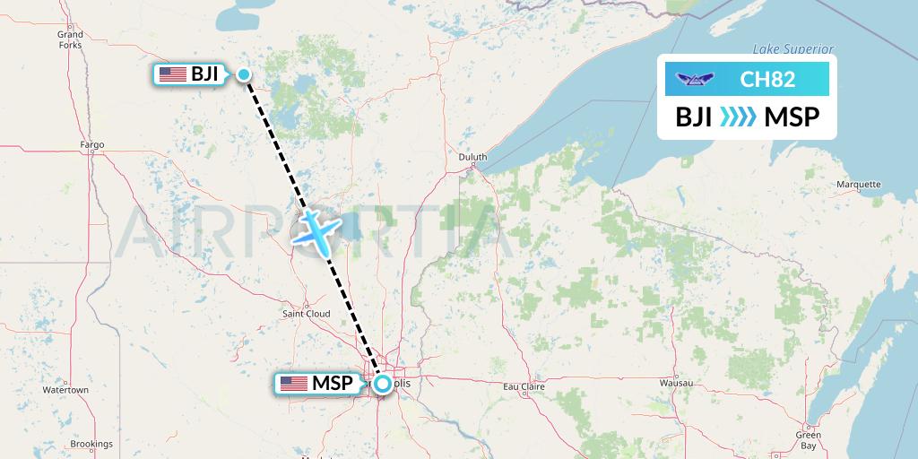 CH82 Bemidji Airlines Flight Map: Bemidji to Minneapolis