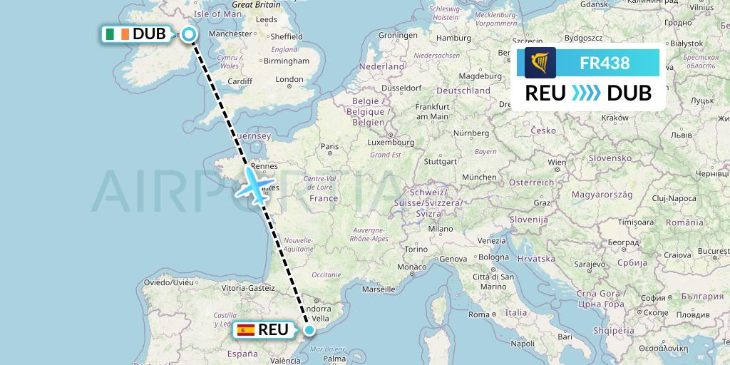 FR438 Ryanair Flight Map: Reus to Dublin