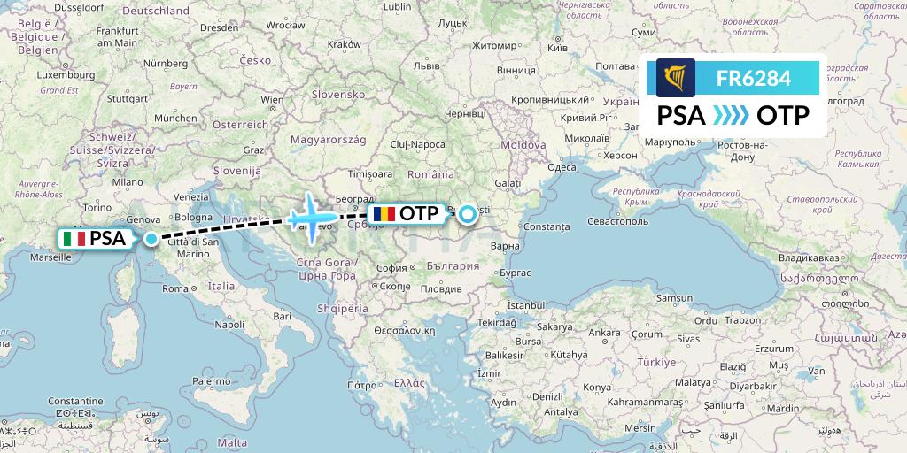 FR6284 Ryanair Flight Map: Pisa to Bucharest