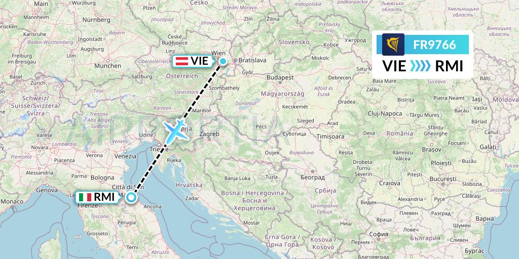 FR9766 Ryanair Flight Map: Vienna to Rimini
