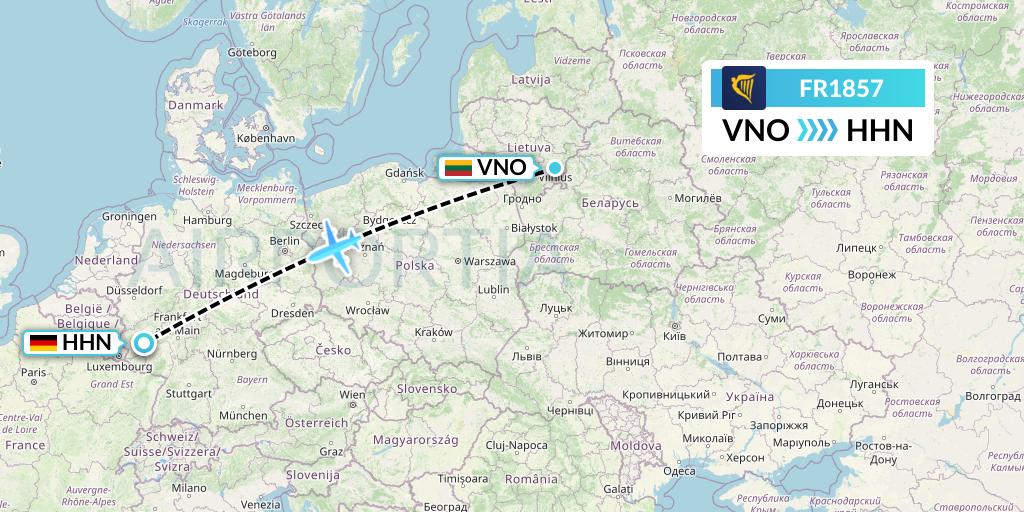 FR1857 Ryanair Flight Map: Vilnius to Hahn