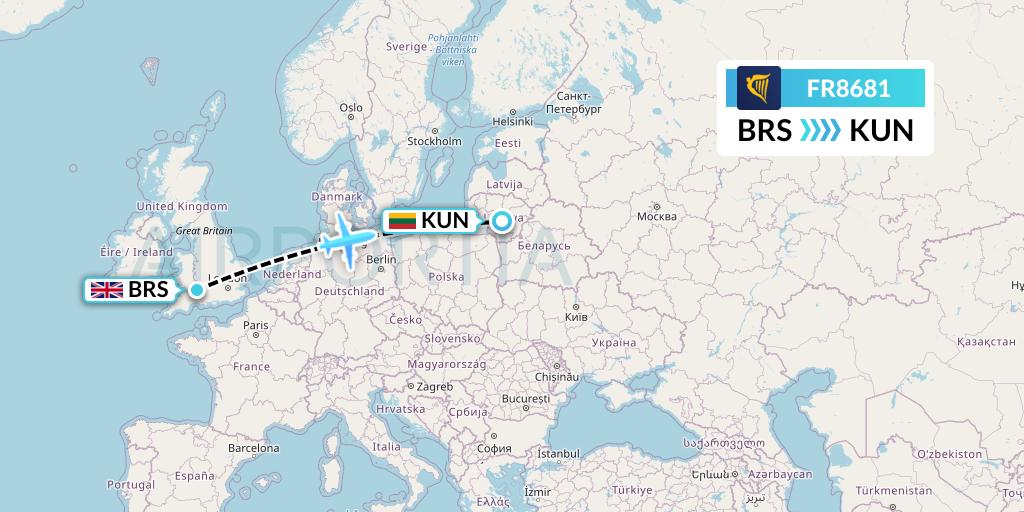 FR8681 Ryanair Flight Map: Bristol to Kaunas