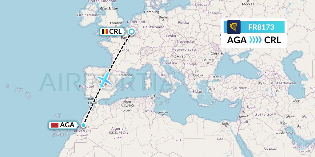 FR8173 Ryanair Flight Map: Agadir to Brussels