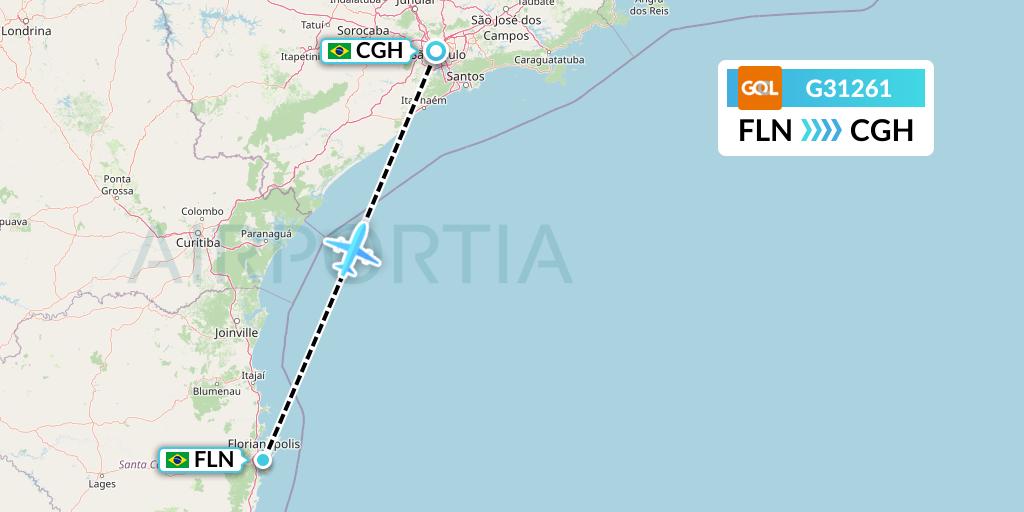 G31261 GOL Transportes Aeros Flight Map: Florianopolis to Sao Paulo