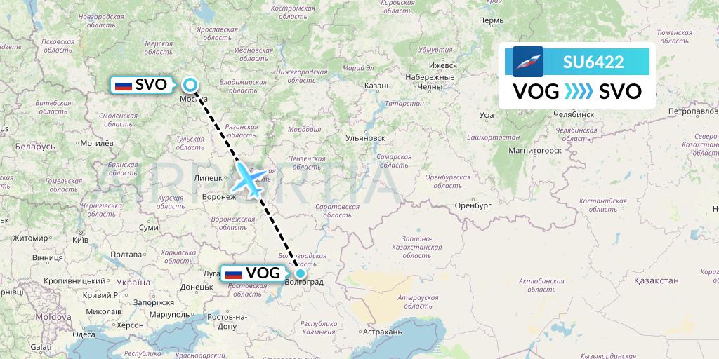 SU6422 Aeroflot Flight Map: Volgograd to Moscow