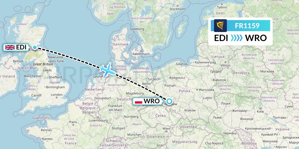 FR1159 Ryanair Flight Map: Edinburgh to Wroclaw