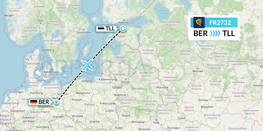 FR2732 Ryanair Flight Map: Berlin to Tallinn