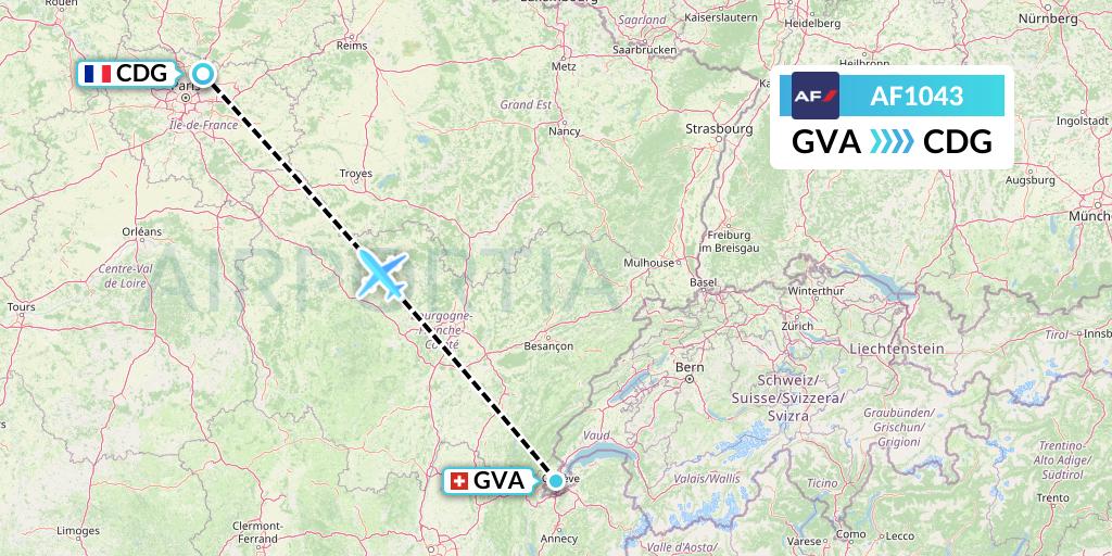 AF1043 Air France Flight Map: Geneva to Paris