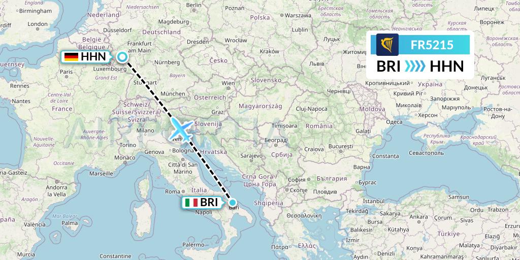 FR5215 Ryanair Flight Map: Bari to Hahn