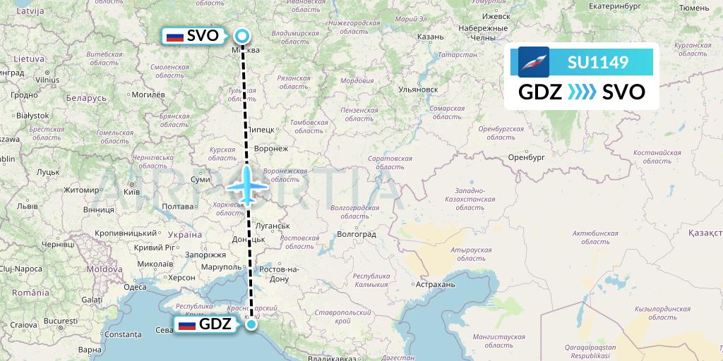 SU1149 Aeroflot Flight Map: Gelendzhik to Moscow