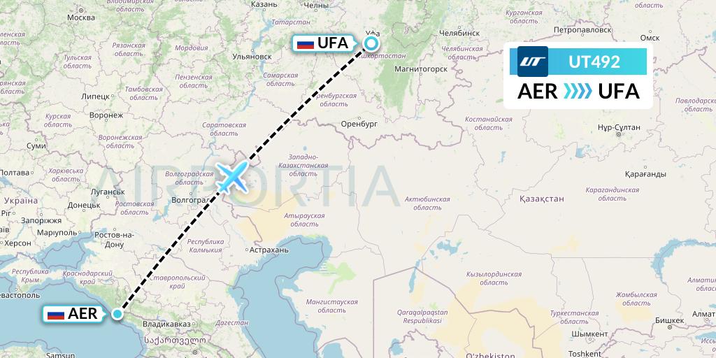 UT492 UTair Flight Map: Sochi to Ufa