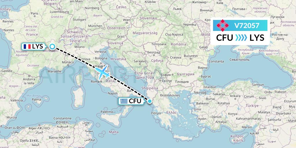 V72057 Volotea Flight Map: Corfu to Lyon
