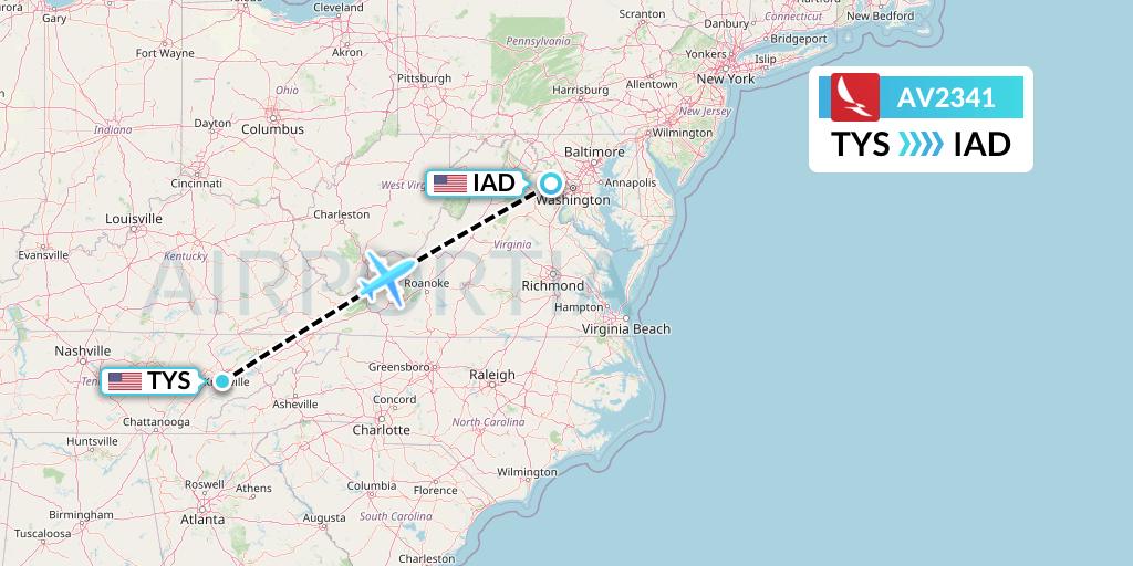 AV2341 Avianca Flight Map: Knoxville to Washington