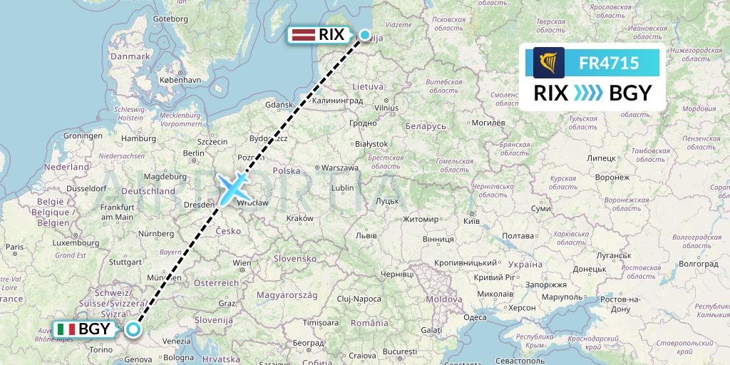 FR4715 Ryanair Flight Map: Riga to Milan
