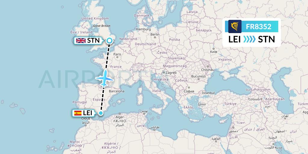 FR8352 Ryanair Flight Map: Almeria to London