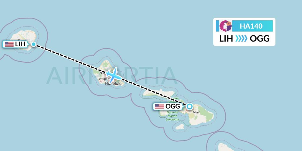HA140 Hawaiian Airlines Flight Map: Lihue to Kahului