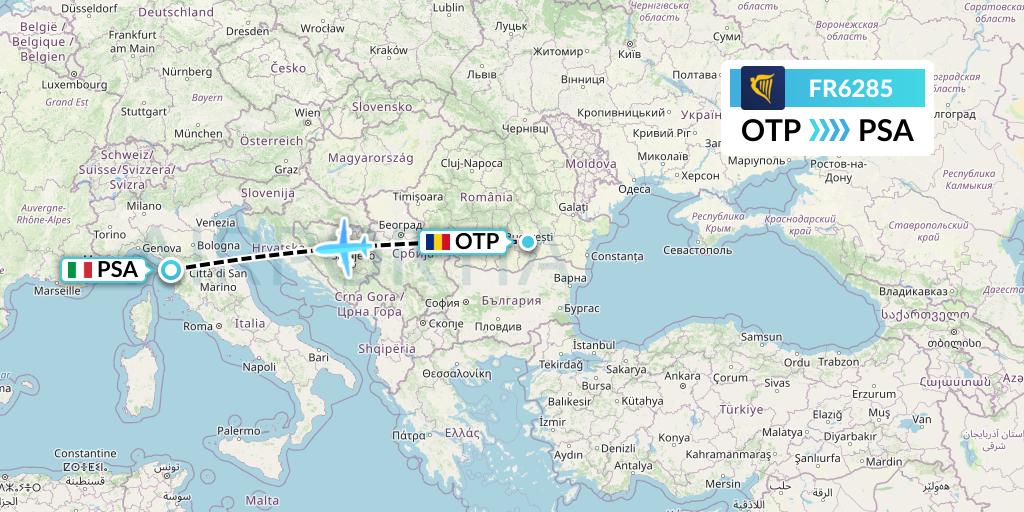 FR6285 Ryanair Flight Map: Bucharest to Pisa