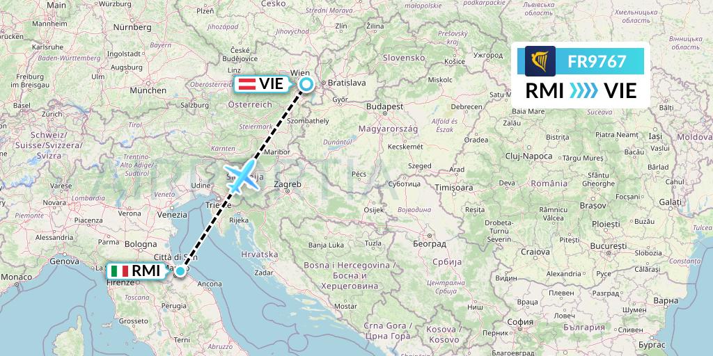 FR9767 Ryanair Flight Map: Rimini to Vienna