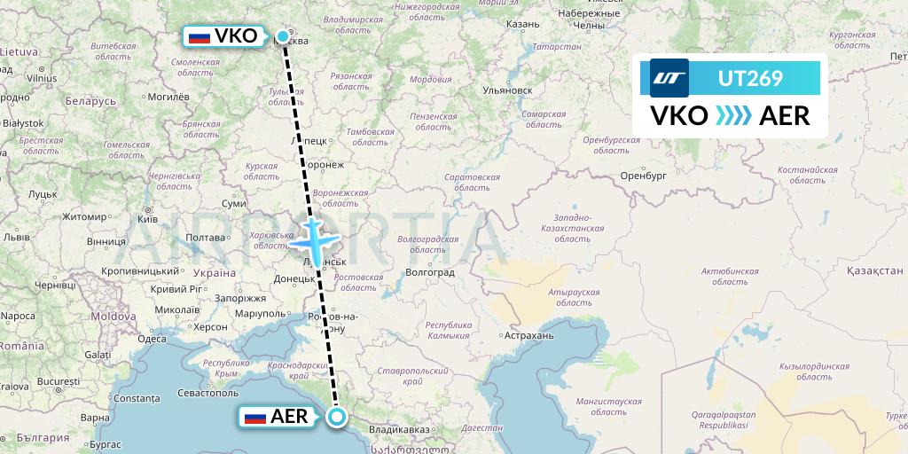 UT269 UTair Flight Map: Moscow to Sochi