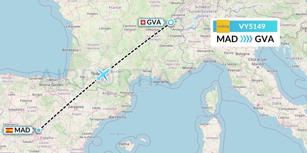VY5149 Vueling Flight Map: Madrid to Geneva