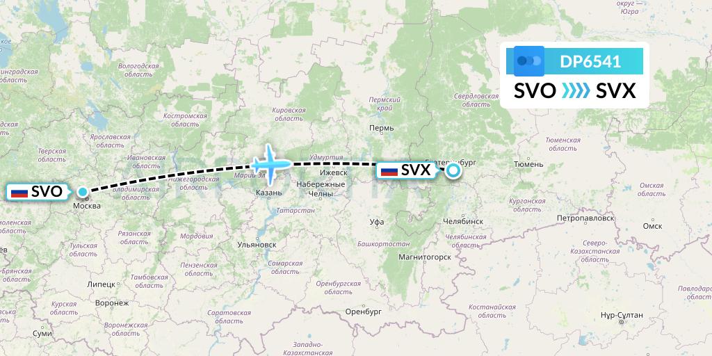 DP6541 Pobeda Flight Map: Moscow to Yekaterinburg